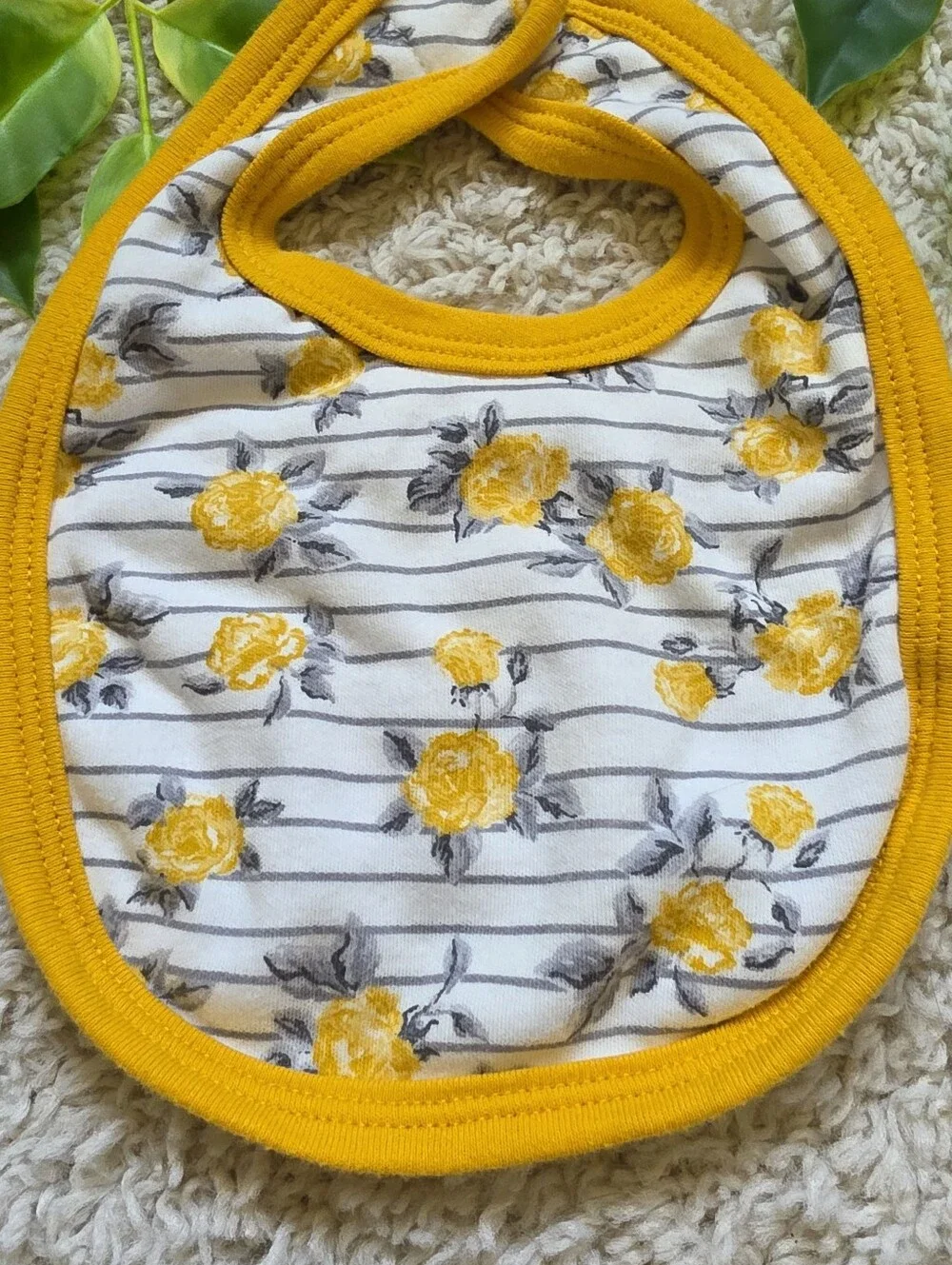 Baby Girl Yellow Rose Striped Bib